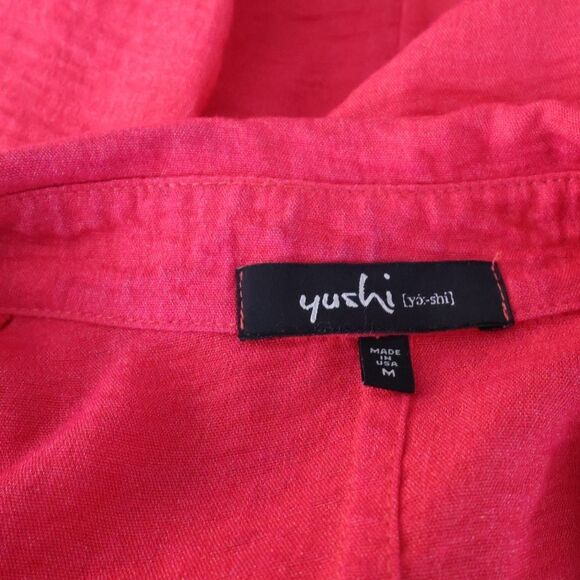 YUSHI Button Front Lagenlook Art to Wear Artsy Top Crinkle Metallic Shimmer Sz M - Picture 8 of 8